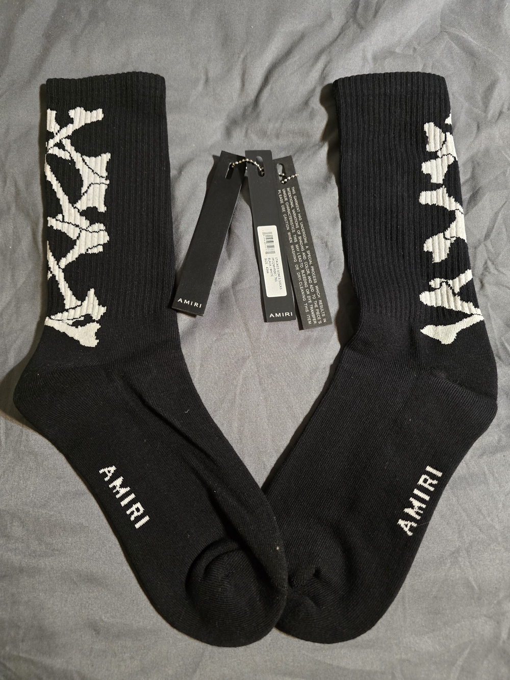 AMIRI Black Socks with White Floral Motif